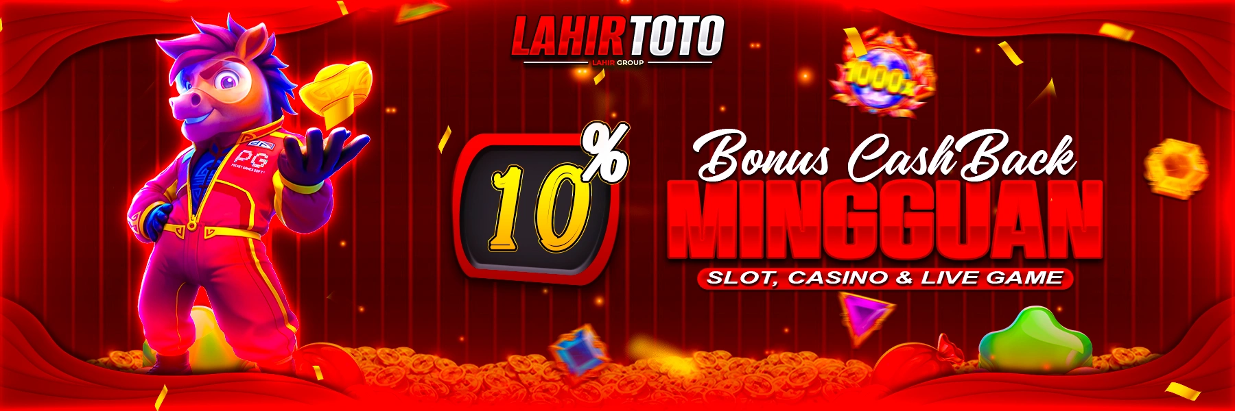 BONUS CASHBACK MINGGUAN 10% SLOT , CASINO , LIVE GAMES